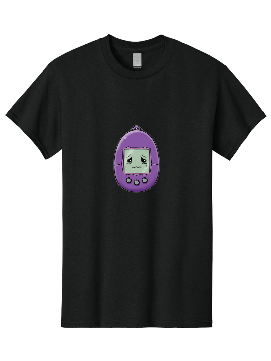 Tamagotchi-3 Men'S Graphic Tee, 100% Cotton, Comfortable Casual Summer Wear, Machine Washable, Purple Digital Pet, Sad Face, Crying Tamagotchi, Retro Toy, Nostalgic Tech, Digital Creature, Sad Expression, Vintage Gadget Bab497