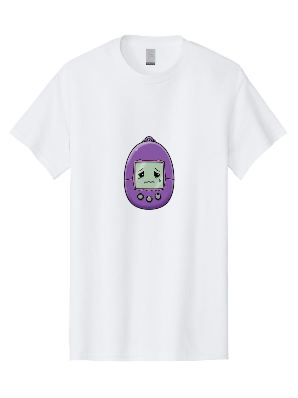 Tamagotchi-3 Men'S Graphic Tee, 100% Cotton, Comfortable Casual Summer Wear, Machine Washable, Purple Digital Pet, Sad Face, Crying Tamagotchi, Retro Toy, Nostalgic Tech, Digital Creature, Sad Expression, Vintage Gadget Bab497