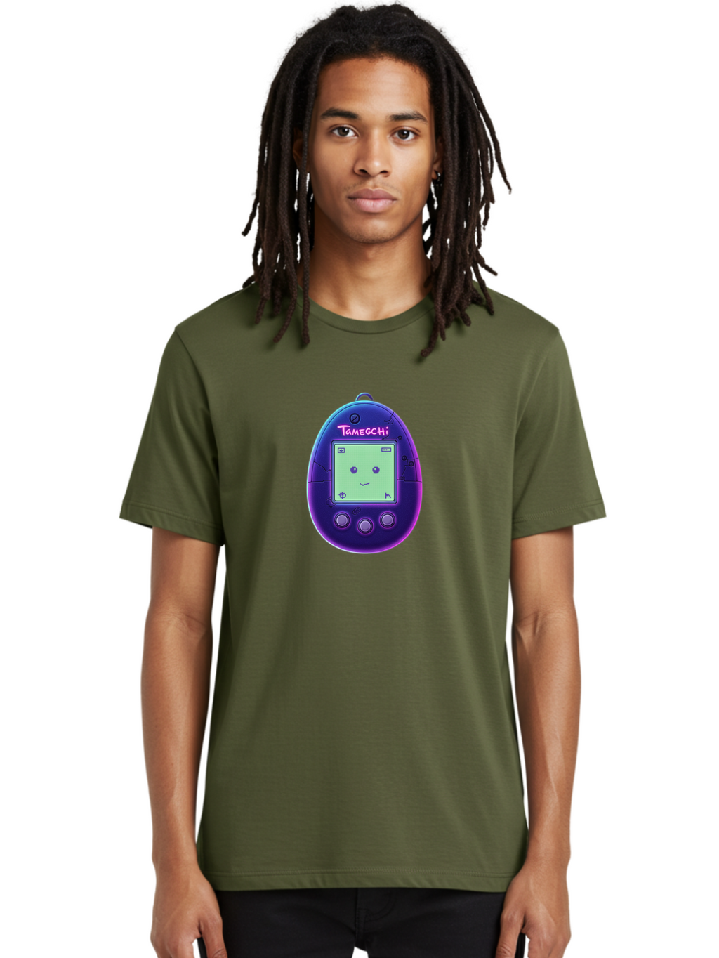 Tamagotchi-4 Men'S Graphic Tee, 100% Cotton, Comfortable Casual Summer Wear, Machine Washable, Retro Digital Pet, Handheld Game, Nostalgic Tech, Purple Egg-Shaped Device, Cute Character, Gaming Nostalgia, 90S Kids, Retro Gaming Culture Bab498