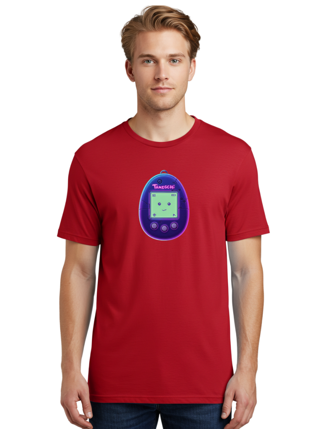 Tamagotchi-4 Men'S Graphic Tee, 100% Cotton, Comfortable Casual Summer Wear, Machine Washable, Retro Digital Pet, Handheld Game, Nostalgic Tech, Purple Egg-Shaped Device, Cute Character, Gaming Nostalgia, 90S Kids, Retro Gaming Culture Bab498