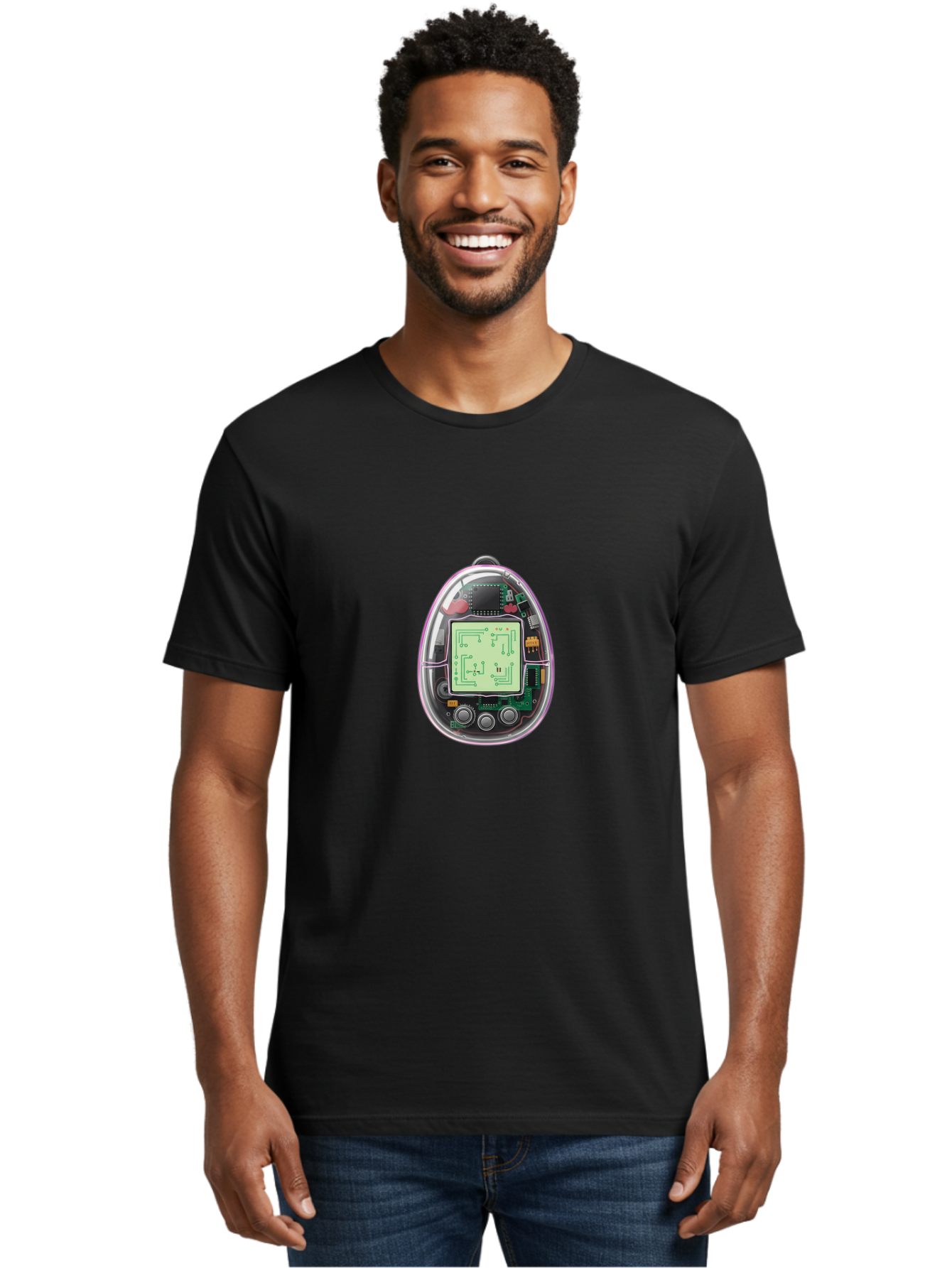Tamagotchi-9 Men'S Graphic Tee, 100% Cotton, Comfortable Casual Summer Wear, Machine Washable, Retro Digital Pet, Tamagotchi Toy, Nostalgic Gadget, Handheld Game, Digital Creature, Circuitry, Buttons, Electronic Device, Retro Gaming, Bab503