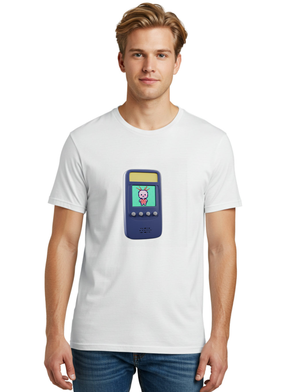 Tamagotchi Men'S Graphic Tee, 100% Cotton, Comfortable Casual Summer Wear, Machine Washable, Retro Digital Pet, Pixel Art, Vintage Toy, Nostalgic Technology, Handheld Game, Digital Creature, 90S Nostalgia Bab505