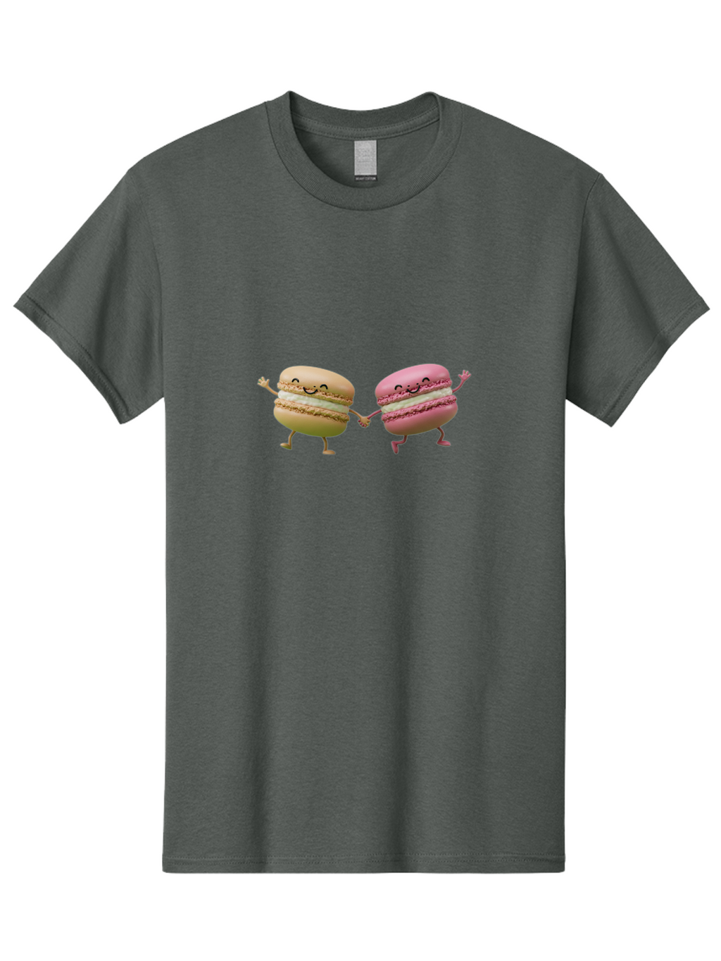 Tan-And-Pink-Macarons Men'S Graphic Tee, 100% Cotton, Comfortable Casual Summer Wear, Machine Washable, Cartoon Macarons, Macaron Characters, Smiling Macarons, Holding Hands Macarons, Beige Macaron, Pink Macaron, White Filling Bab506