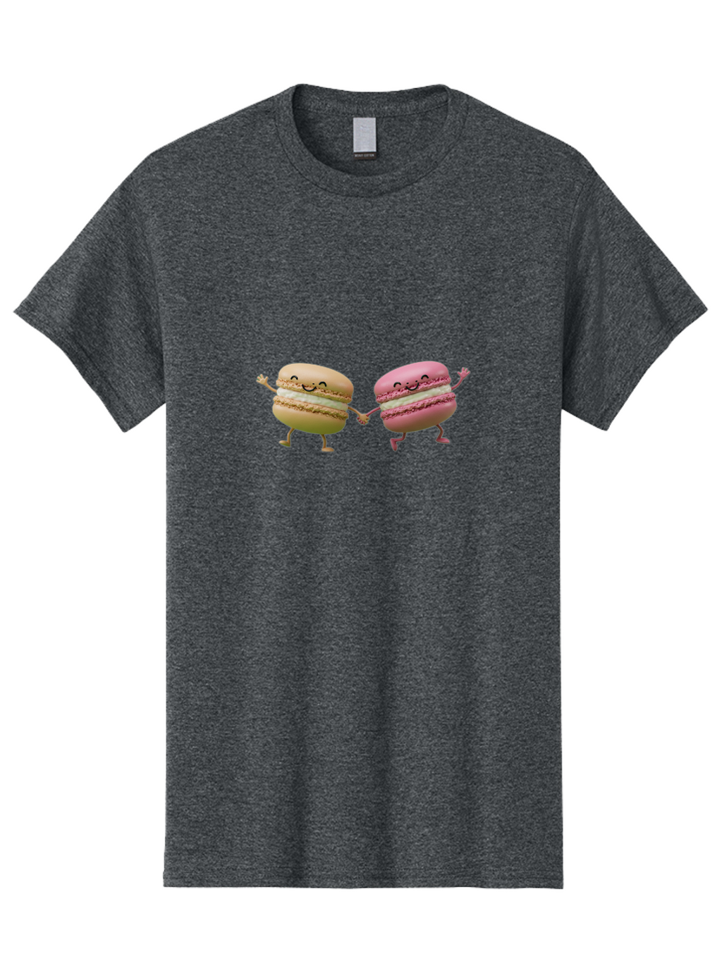 Tan-And-Pink-Macarons Men'S Graphic Tee, 100% Cotton, Comfortable Casual Summer Wear, Machine Washable, Cartoon Macarons, Macaron Characters, Smiling Macarons, Holding Hands Macarons, Beige Macaron, Pink Macaron, White Filling Bab506