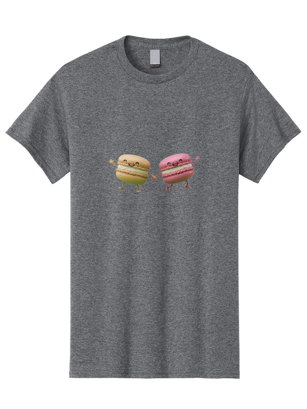 Tan-And-Pink-Macarons Men'S Graphic Tee, 100% Cotton, Comfortable Casual Summer Wear, Machine Washable, Cartoon Macarons, Macaron Characters, Smiling Macarons, Holding Hands Macarons, Beige Macaron, Pink Macaron, White Filling Bab506