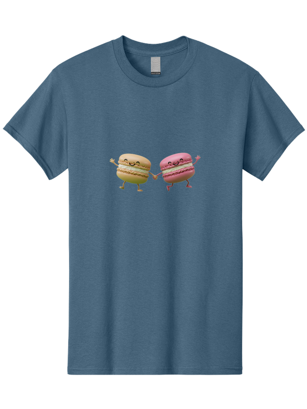 Tan-And-Pink-Macarons Men'S Graphic Tee, 100% Cotton, Comfortable Casual Summer Wear, Machine Washable, Cartoon Macarons, Macaron Characters, Smiling Macarons, Holding Hands Macarons, Beige Macaron, Pink Macaron, White Filling Bab506