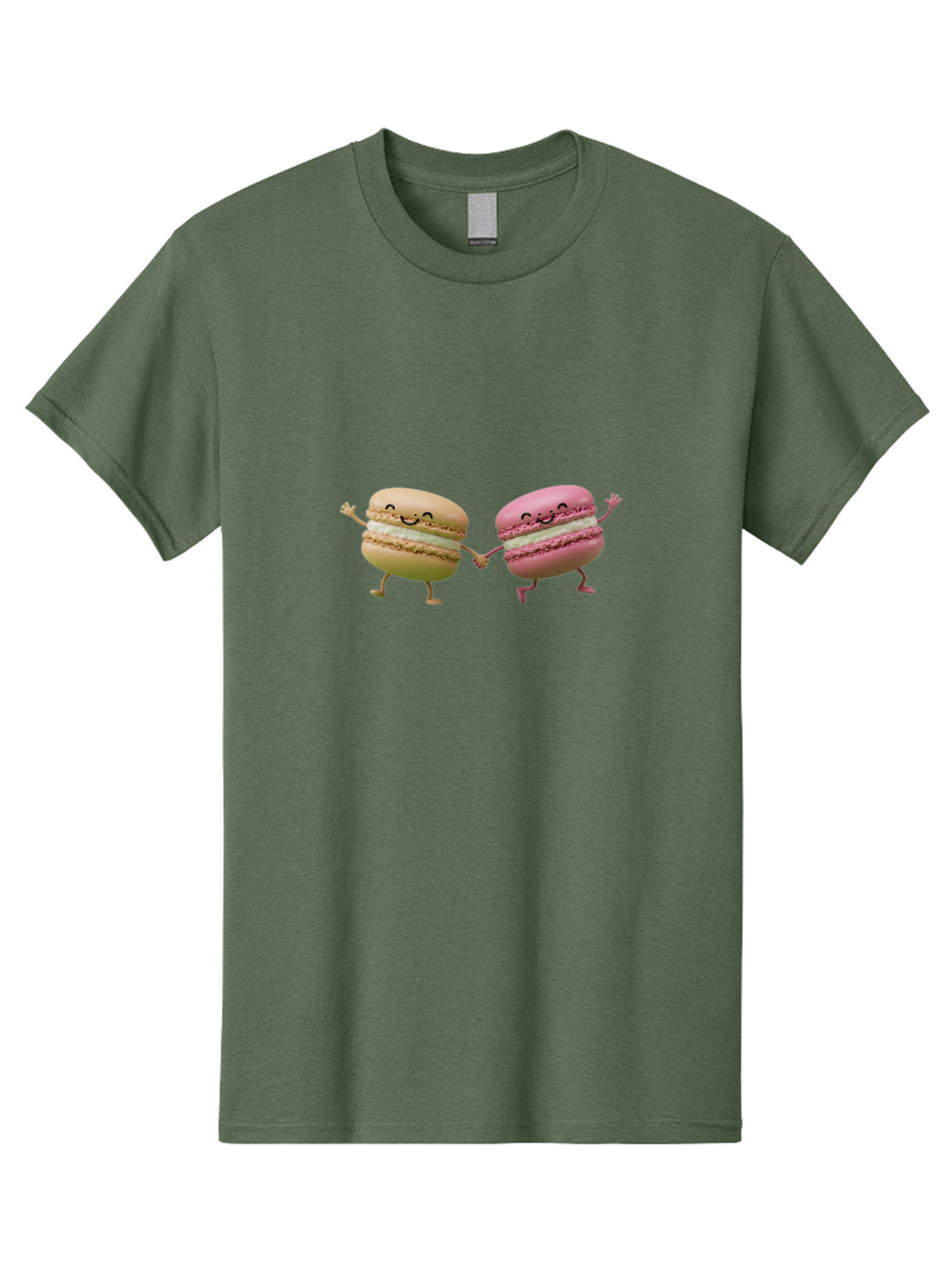 Tan-And-Pink-Macarons Men'S Graphic Tee, 100% Cotton, Comfortable Casual Summer Wear, Machine Washable, Cartoon Macarons, Macaron Characters, Smiling Macarons, Holding Hands Macarons, Beige Macaron, Pink Macaron, White Filling Bab506