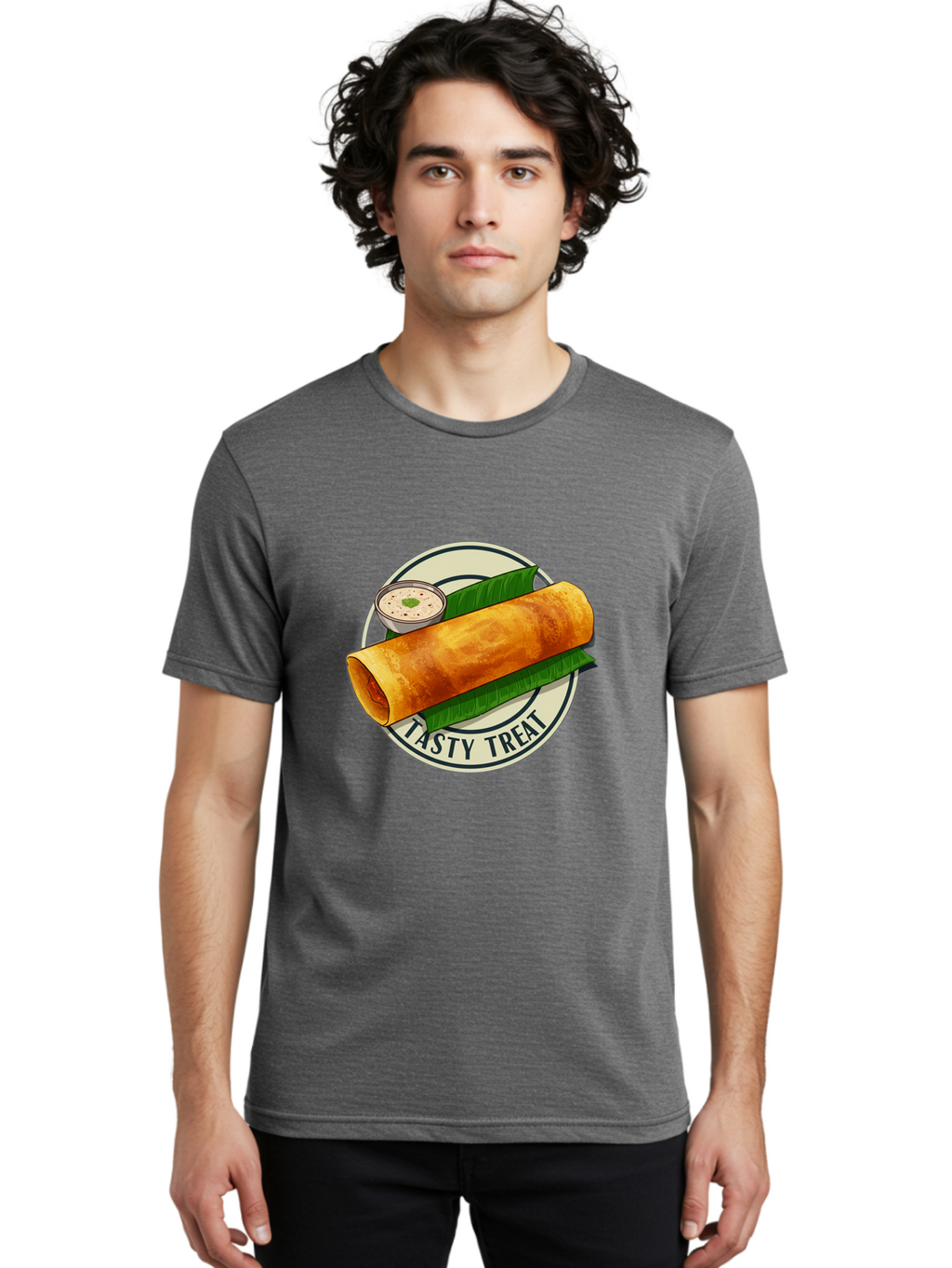 Tasty-Treat-1 Men'S Graphic Tee, 100% Cotton, Comfortable Casual Summer Wear, Machine Washable, South Indian Cuisine, Dosa, Crepe, Chutney, Traditional Indian Food, Tasty Dosa, Indian Crepe, Fermented Rice And Lentil Batter, Crispy Dosa, Bab508