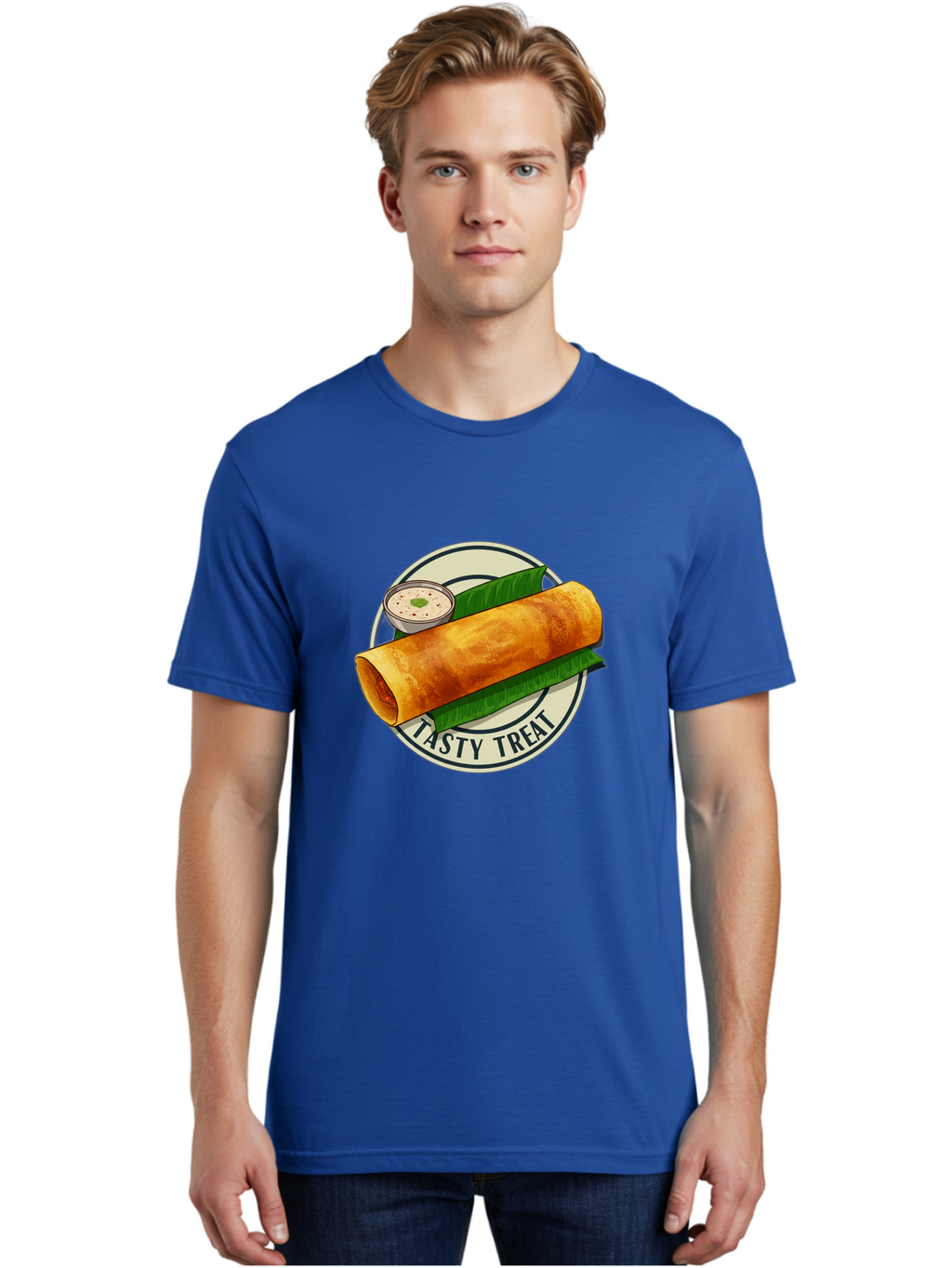 Tasty-Treat-1 Men'S Graphic Tee, 100% Cotton, Comfortable Casual Summer Wear, Machine Washable, South Indian Cuisine, Dosa, Crepe, Chutney, Traditional Indian Food, Tasty Dosa, Indian Crepe, Fermented Rice And Lentil Batter, Crispy Dosa, Bab508