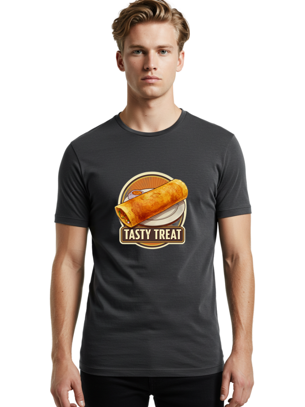 Tasty-Treat-10 Men'S Graphic Tee, 100% Cotton, Comfortable Casual Summer Wear, Machine Washable, Crispy Dosa, Savory Crepe, Indian Cuisine, Street Food, Tasty Treat, Foodie Delight, Authentic Flavors, Cultural Heritage Bab509