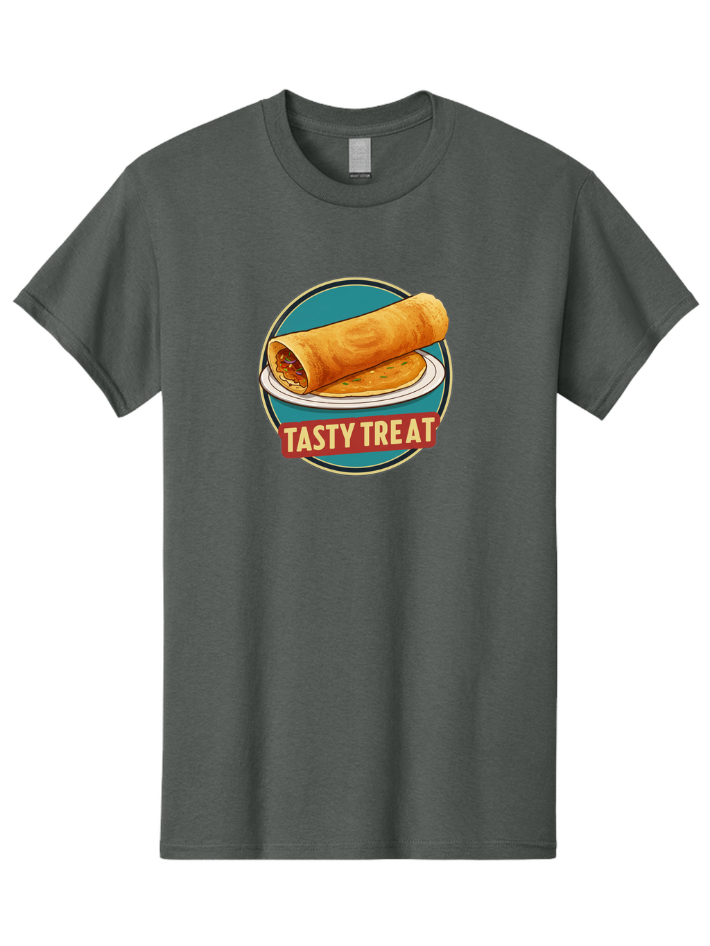 Tasty-Treat-11 Men'S Graphic Tee, 100% Cotton, Comfortable Casual Summer Wear, Machine Washable, Rolled Dosa, Savory Crepe, Indian Cuisine, South Asian Food, Tasty Treat, Dosa On A Plate, Delicious Meal, Spicy Filling Bab510