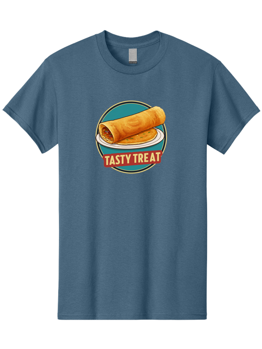 Tasty-Treat-11 Men'S Graphic Tee, 100% Cotton, Comfortable Casual Summer Wear, Machine Washable, Rolled Dosa, Savory Crepe, Indian Cuisine, South Asian Food, Tasty Treat, Dosa On A Plate, Delicious Meal, Spicy Filling Bab510