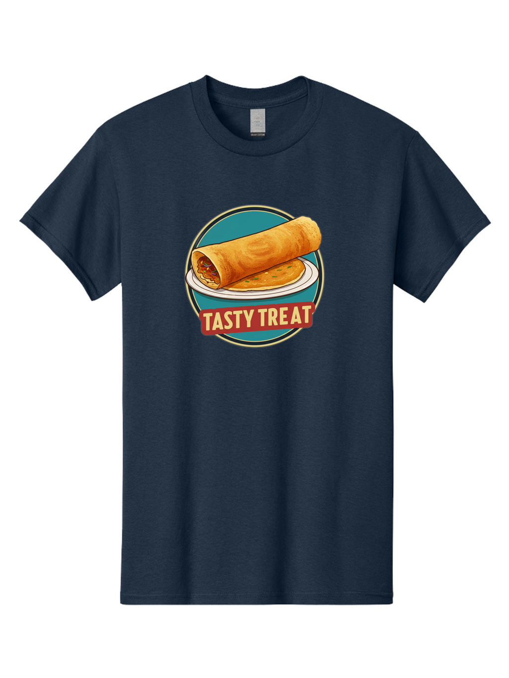 Tasty-Treat-11 Men'S Graphic Tee, 100% Cotton, Comfortable Casual Summer Wear, Machine Washable, Rolled Dosa, Savory Crepe, Indian Cuisine, South Asian Food, Tasty Treat, Dosa On A Plate, Delicious Meal, Spicy Filling Bab510