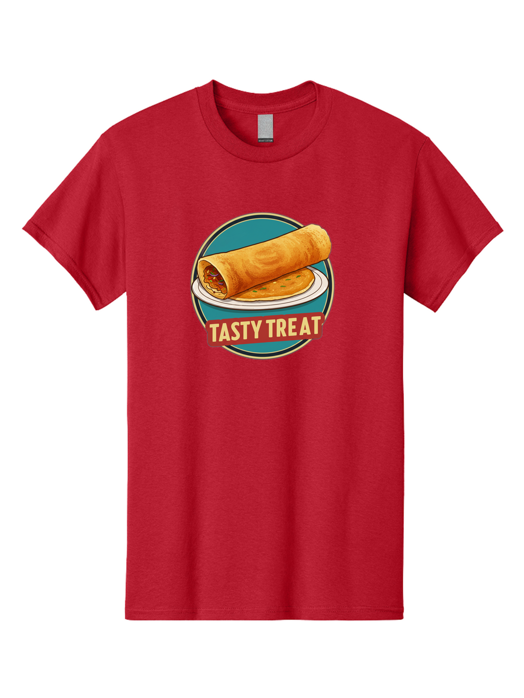 Tasty-Treat-11 Men'S Graphic Tee, 100% Cotton, Comfortable Casual Summer Wear, Machine Washable, Rolled Dosa, Savory Crepe, Indian Cuisine, South Asian Food, Tasty Treat, Dosa On A Plate, Delicious Meal, Spicy Filling Bab510