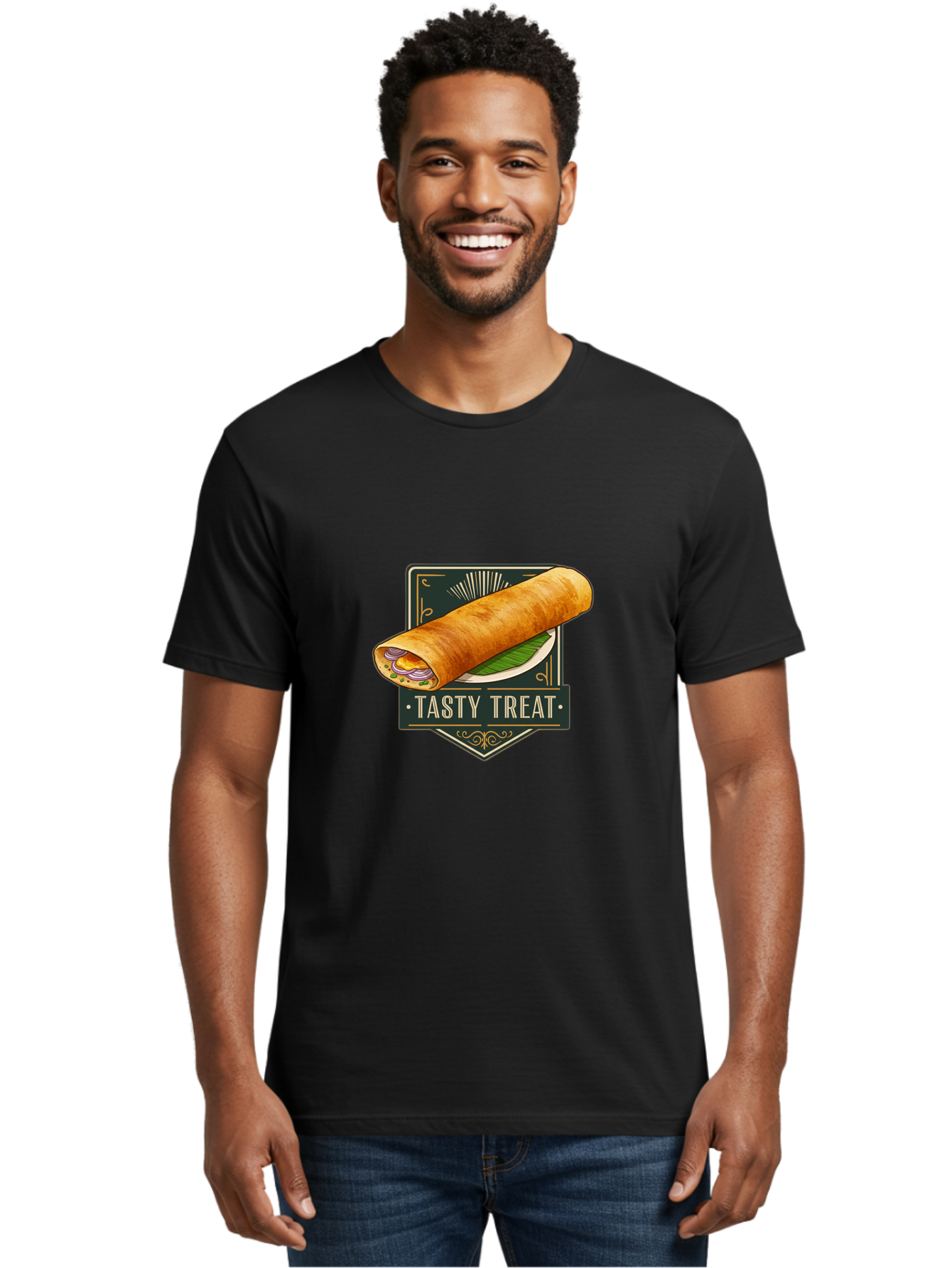 Tasty-Treat-2 Men'S Graphic Tee, 100% Cotton, Comfortable Casual Summer Wear, Machine Washable, Rolled Crepe With Filling, Tasty Treat, Crepe, Crepe Dish, Savory Crepe, Egg, Onion, Culinary Delights, Gourmet Food, Foodie, Crepe Cuisine Bab511