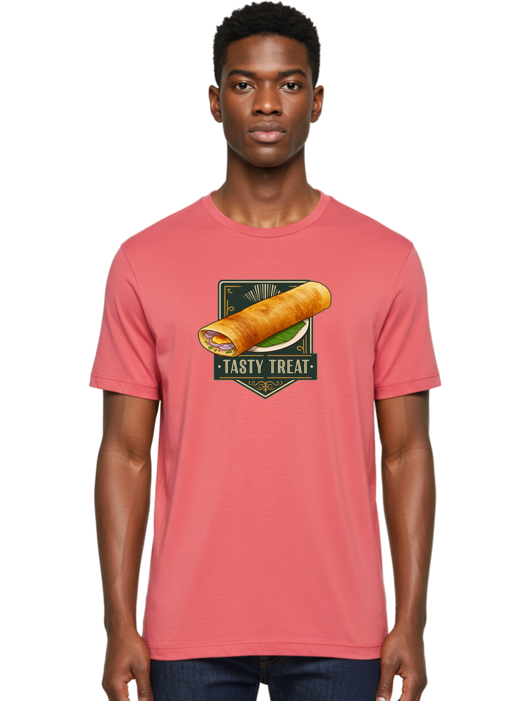Tasty-Treat-2 Men'S Graphic Tee, 100% Cotton, Comfortable Casual Summer Wear, Machine Washable, Rolled Crepe With Filling, Tasty Treat, Crepe, Crepe Dish, Savory Crepe, Egg, Onion, Culinary Delights, Gourmet Food, Foodie, Crepe Cuisine Bab511