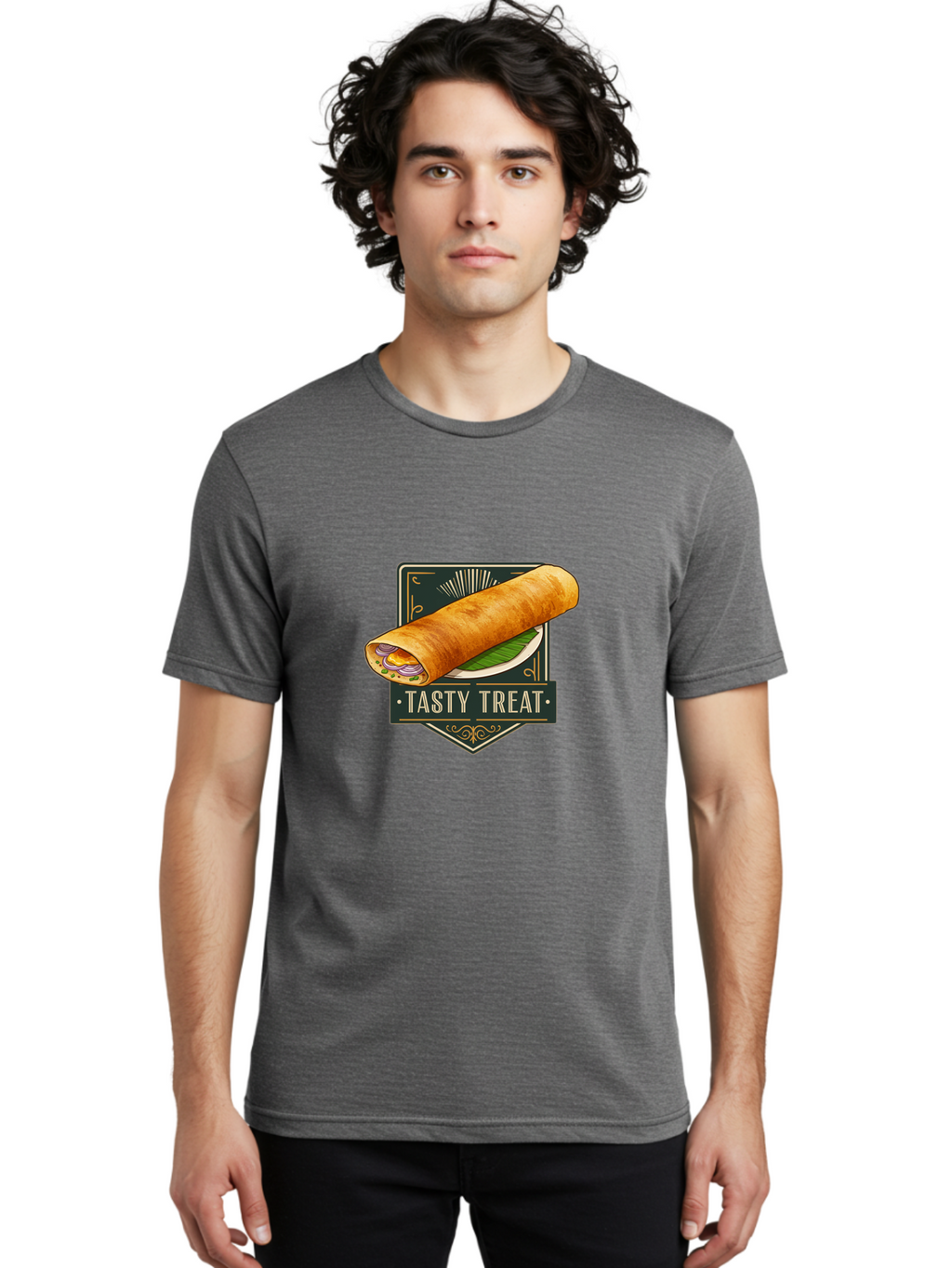 Tasty-Treat-2 Men'S Graphic Tee, 100% Cotton, Comfortable Casual Summer Wear, Machine Washable, Rolled Crepe With Filling, Tasty Treat, Crepe, Crepe Dish, Savory Crepe, Egg, Onion, Culinary Delights, Gourmet Food, Foodie, Crepe Cuisine Bab511