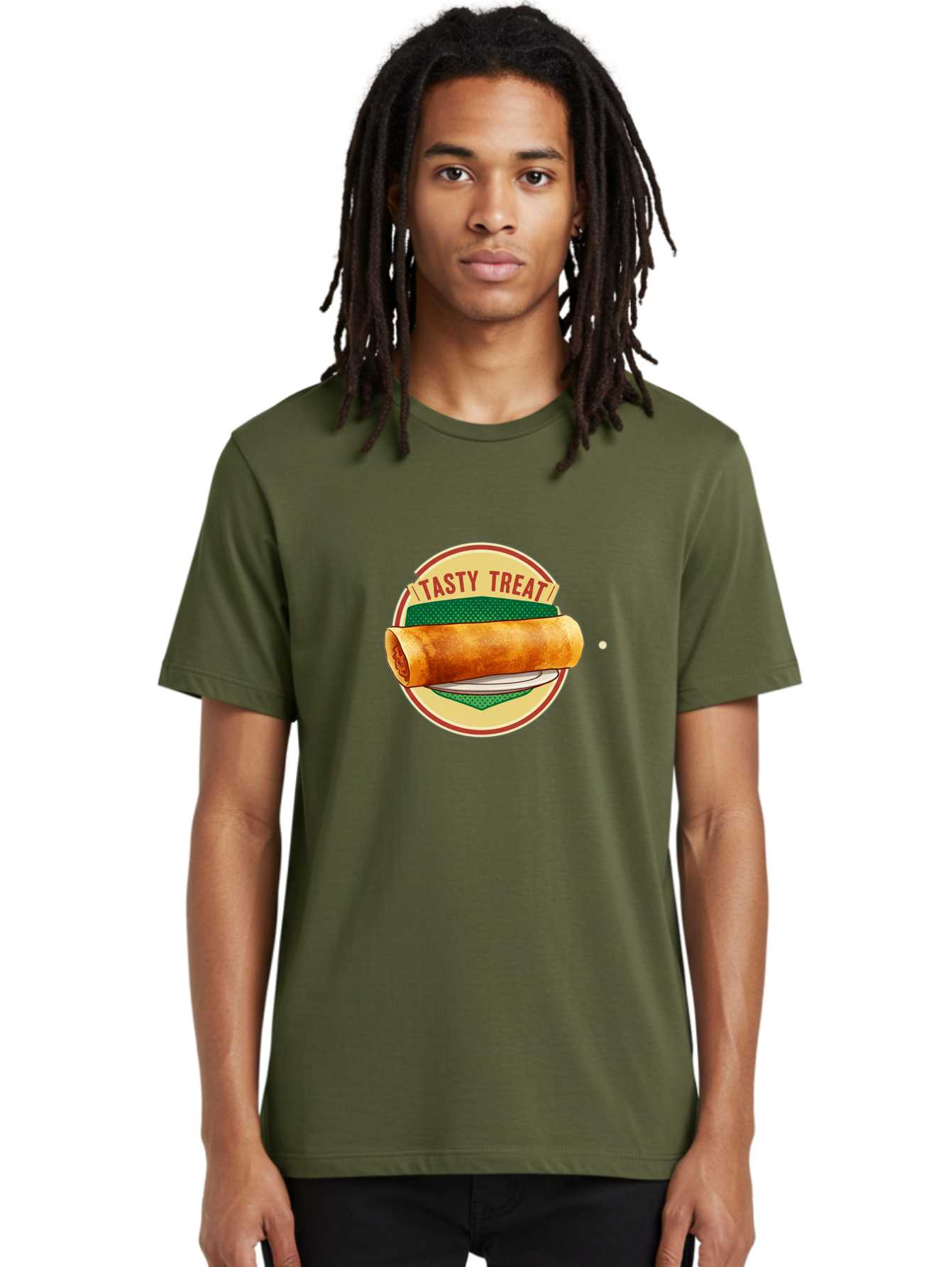 Tasty-Treat-3 Men'S Graphic Tee, 100% Cotton, Comfortable Casual Summer Wear, Machine Washable, Spring Roll On Plate, Tasty Treat, Savory Delight, Golden Brown, Crispy Texture, Delicious Snack, Finger Food, Appetizing Bab512