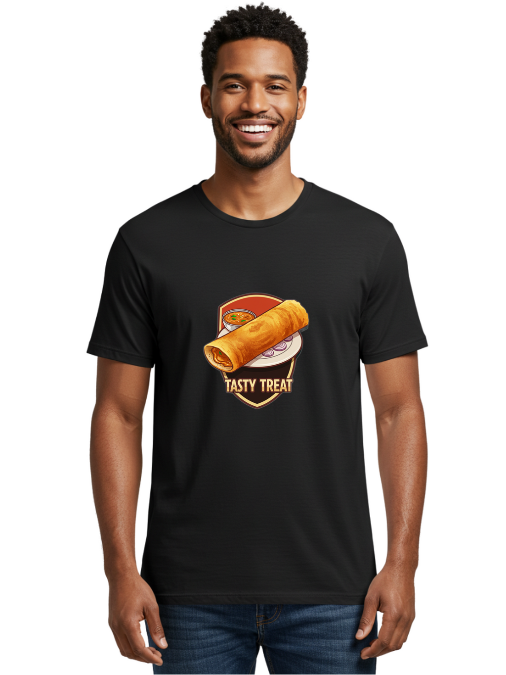 Tasty-Treat-4 Men'S Graphic Tee, 100% Cotton, Comfortable Casual Summer Wear, Machine Washable, South Indian Cuisine, Dosa On A Plate, Tasty Treat, Indian Food, Masala Dosa, Delicious Breakfast, Crispy Dosa, Flavorful Meal, Savory Dish Bab513