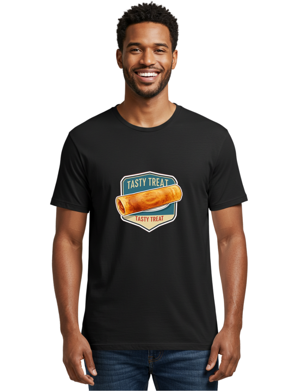 Tasty-Treat-5 Men'S Graphic Tee, 100% Cotton, Comfortable Casual Summer Wear, Machine Washable, Egg Roll, Food Logo, Tasty Treat, Savory Snack, Wrapped Delicacy, Rolled Pastry, Delicious Treat, Culinary Delight Bab514