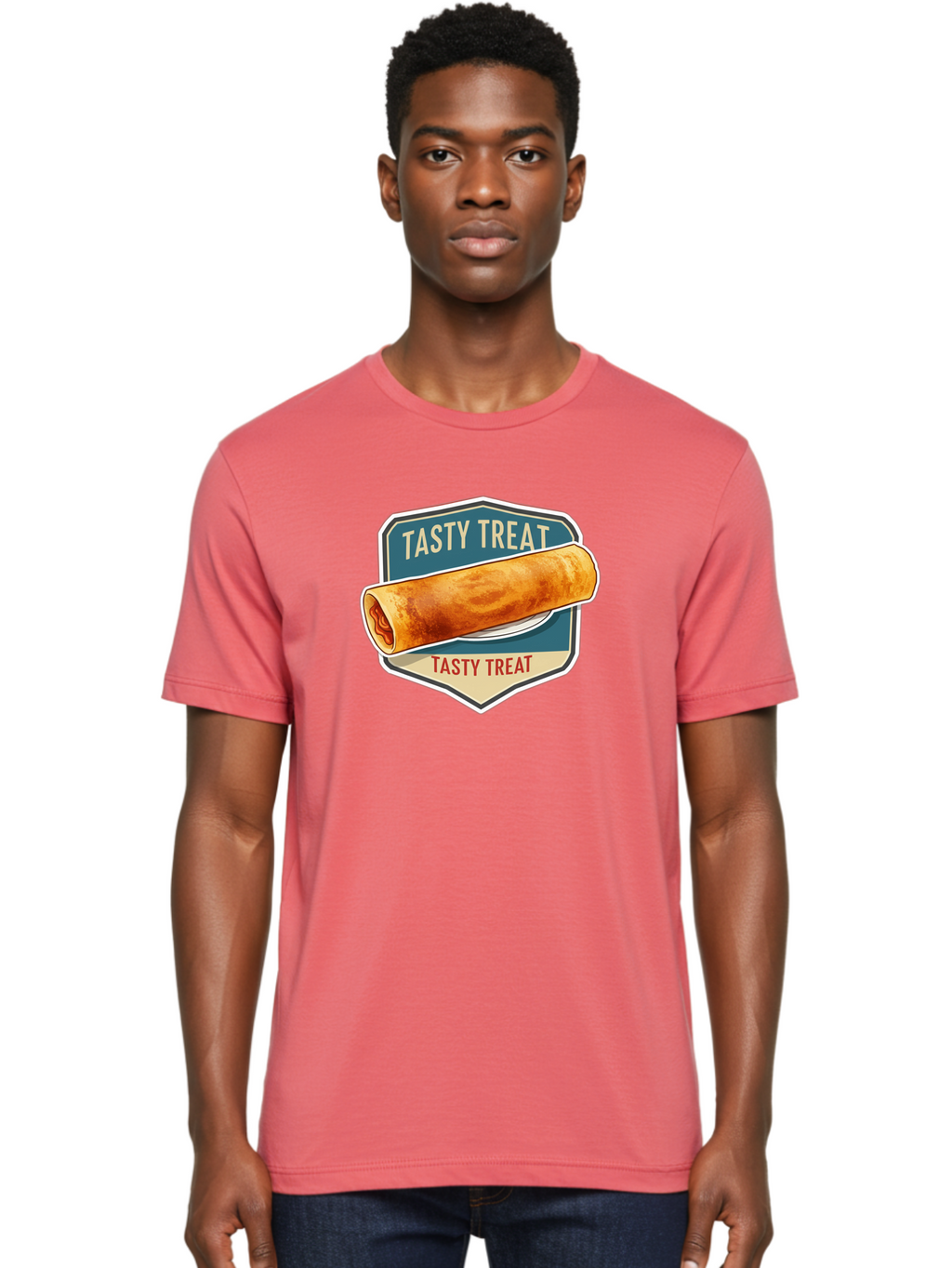 Tasty-Treat-5 Men'S Graphic Tee, 100% Cotton, Comfortable Casual Summer Wear, Machine Washable, Egg Roll, Food Logo, Tasty Treat, Savory Snack, Wrapped Delicacy, Rolled Pastry, Delicious Treat, Culinary Delight Bab514