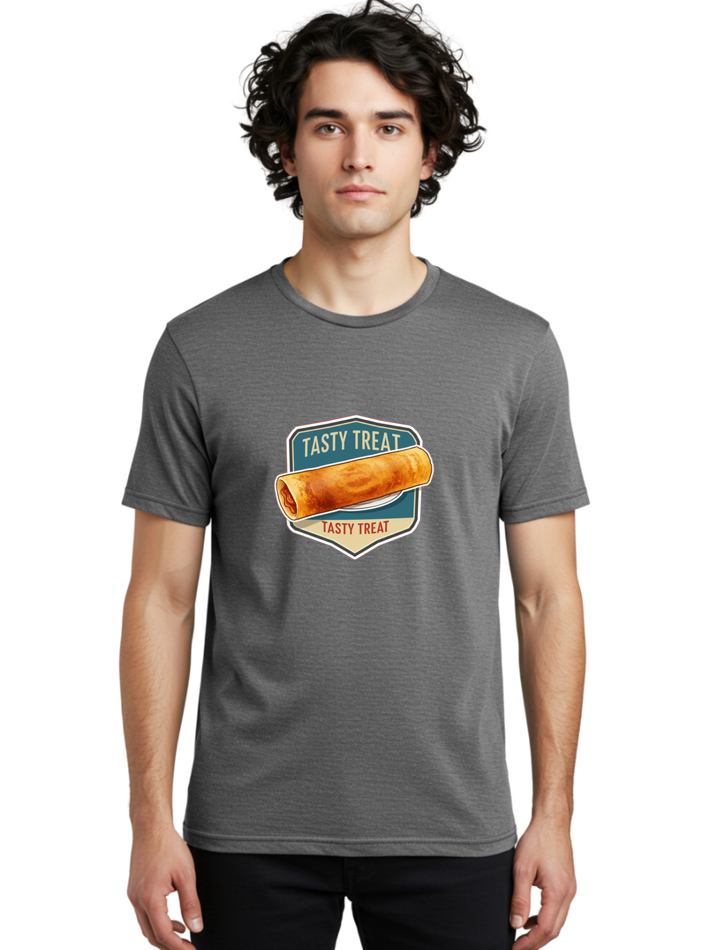 Tasty-Treat-5 Men'S Graphic Tee, 100% Cotton, Comfortable Casual Summer Wear, Machine Washable, Egg Roll, Food Logo, Tasty Treat, Savory Snack, Wrapped Delicacy, Rolled Pastry, Delicious Treat, Culinary Delight Bab514