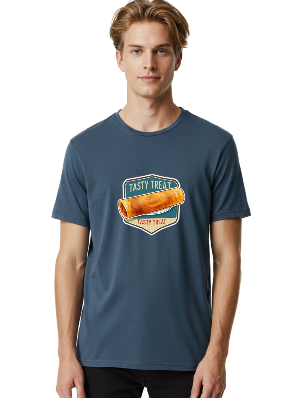 Tasty-Treat-5 Men'S Graphic Tee, 100% Cotton, Comfortable Casual Summer Wear, Machine Washable, Egg Roll, Food Logo, Tasty Treat, Savory Snack, Wrapped Delicacy, Rolled Pastry, Delicious Treat, Culinary Delight Bab514