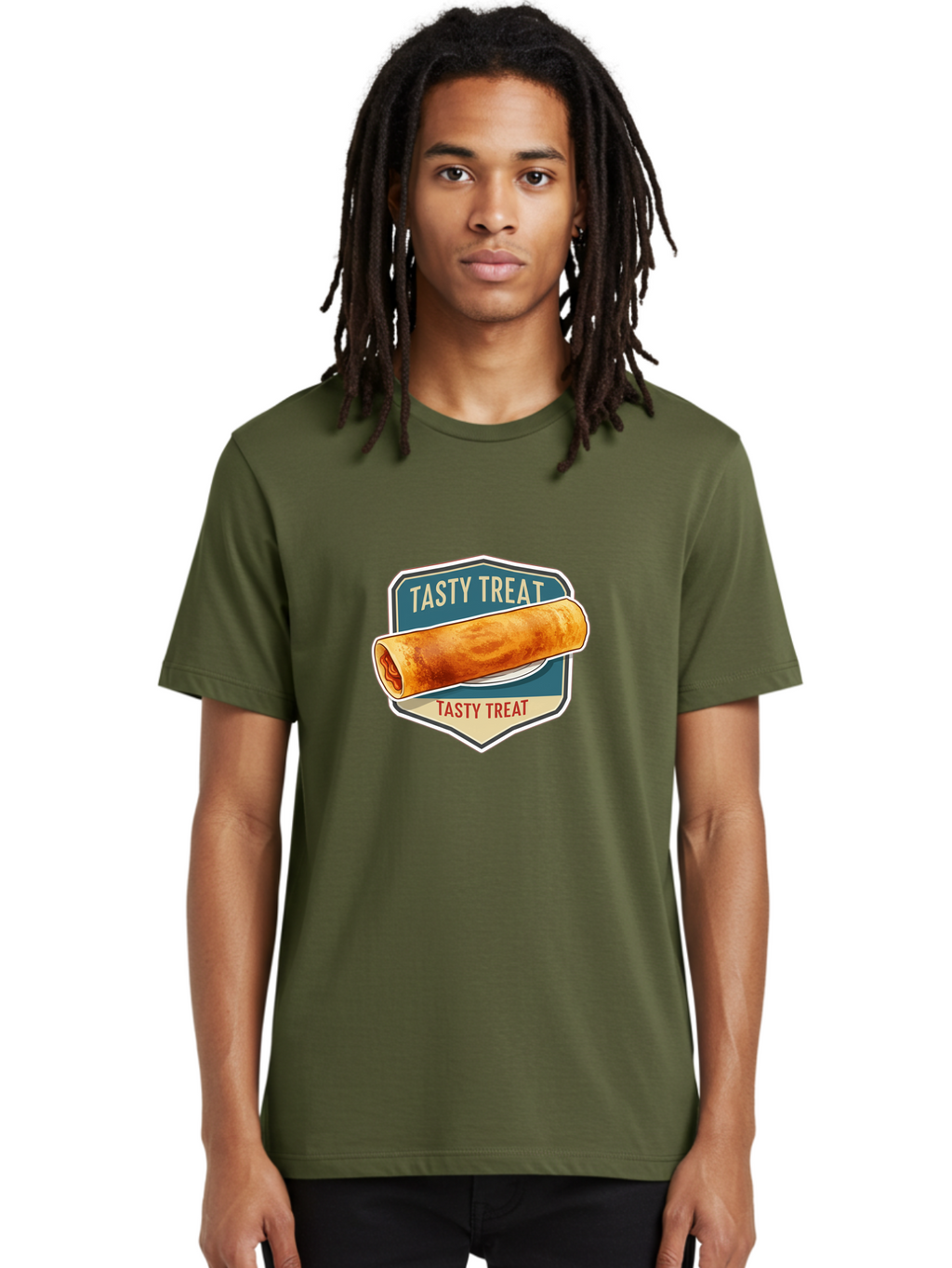 Tasty-Treat-5 Men'S Graphic Tee, 100% Cotton, Comfortable Casual Summer Wear, Machine Washable, Egg Roll, Food Logo, Tasty Treat, Savory Snack, Wrapped Delicacy, Rolled Pastry, Delicious Treat, Culinary Delight Bab514
