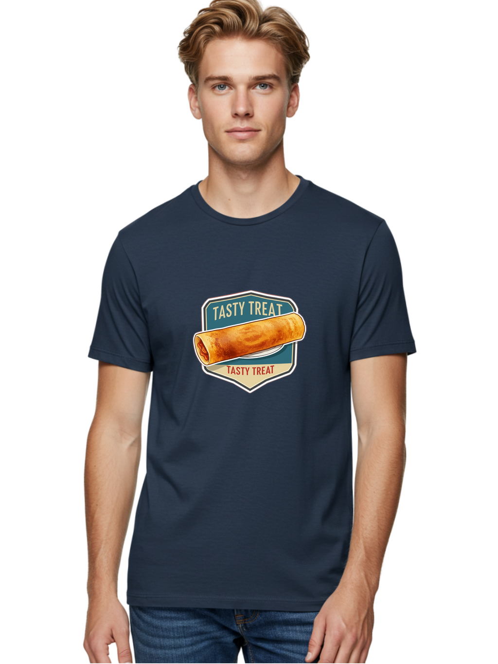 Tasty-Treat-5 Men'S Graphic Tee, 100% Cotton, Comfortable Casual Summer Wear, Machine Washable, Egg Roll, Food Logo, Tasty Treat, Savory Snack, Wrapped Delicacy, Rolled Pastry, Delicious Treat, Culinary Delight Bab514