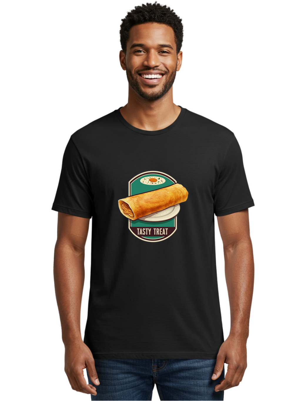 Tasty-Treat-6 Men'S Graphic Tee, 100% Cotton, Comfortable Casual Summer Wear, Machine Washable, Rolled Dosa, Indian Cuisine, Tasty Treat, Dosa On A Plate, South Indian Food, Traditional Dish, Savory Crepe, Street Food, Authentic Flavors, Bab515