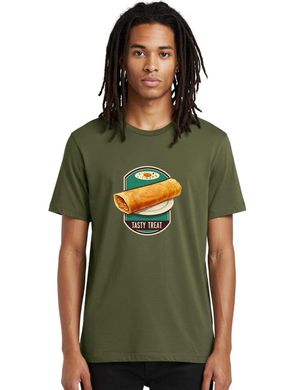 Tasty-Treat-6 Men'S Graphic Tee, 100% Cotton, Comfortable Casual Summer Wear, Machine Washable, Rolled Dosa, Indian Cuisine, Tasty Treat, Dosa On A Plate, South Indian Food, Traditional Dish, Savory Crepe, Street Food, Authentic Flavors, Bab515
