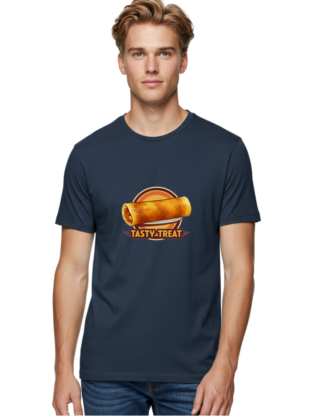 Tasty-Treat-7 Men'S Graphic Tee, 100% Cotton, Comfortable Casual Summer Wear, Machine Washable, Delicious Spring Roll, Tasty Filling, Savory Snack, Crispy Texture, Appetizing Dish, Finger Food, Meal On The Go, Street Food Style, Bab516