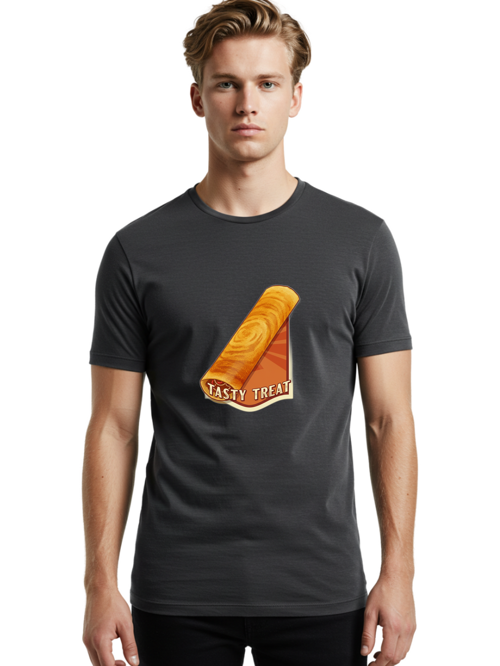 Tasty-Treat-8 Men'S Graphic Tee, 100% Cotton, Comfortable Casual Summer Wear, Machine Washable, Tasty Treat, Sweet Roll, Swirly Pastry, Golden Brown, Dessert, Snack, Treat, Sweet Tooth, Pastry Delight, Delicious Food Bab517