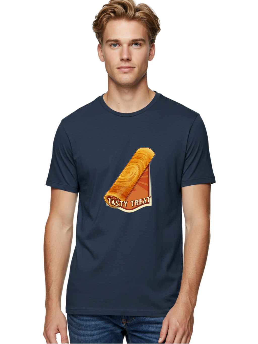 Tasty-Treat-8 Men'S Graphic Tee, 100% Cotton, Comfortable Casual Summer Wear, Machine Washable, Tasty Treat, Sweet Roll, Swirly Pastry, Golden Brown, Dessert, Snack, Treat, Sweet Tooth, Pastry Delight, Delicious Food Bab517