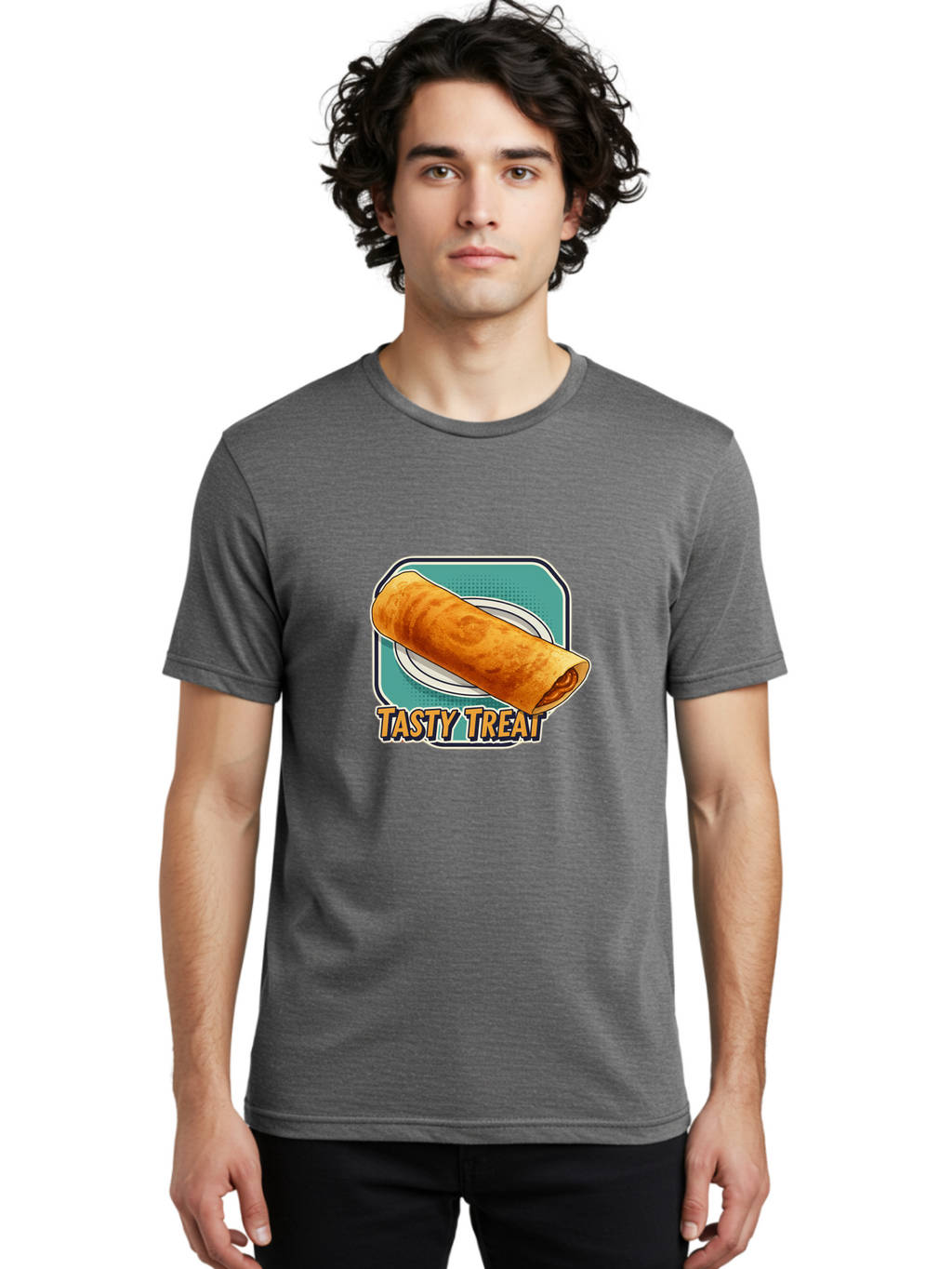 Tasty-Treat-9 Men'S Graphic Tee, 100% Cotton, Comfortable Casual Summer Wear, Machine Washable, Tasty Treat, Crepe On A Plate, Delicious Food, Savory Filling, Finger Food, Crepe, Rolled Pancake, Gourmet Snack Bab518