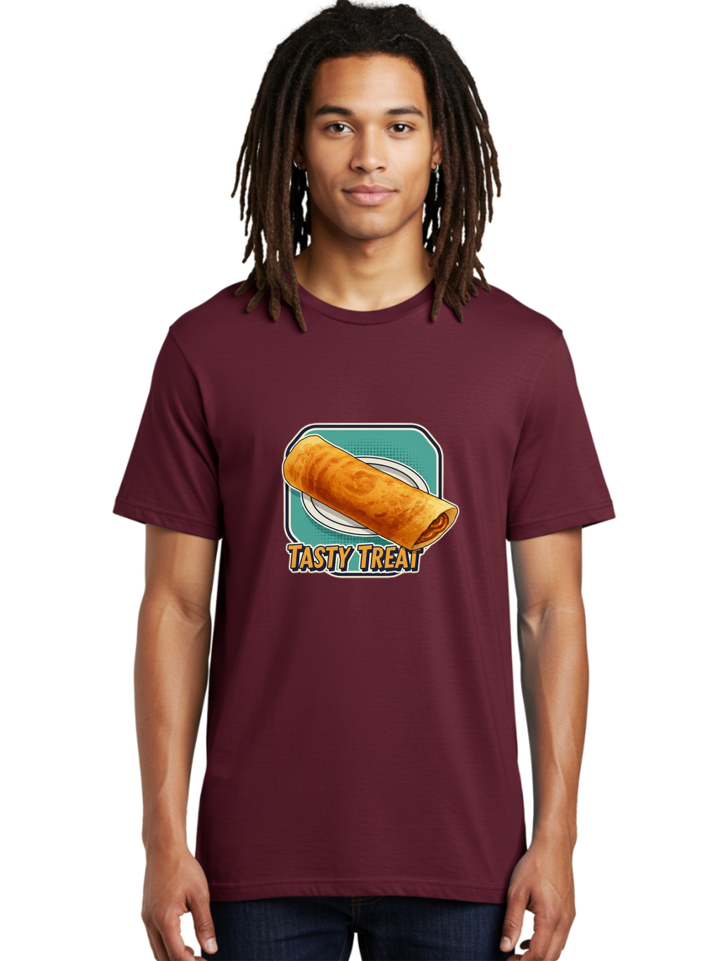 Tasty-Treat-9 Men'S Graphic Tee, 100% Cotton, Comfortable Casual Summer Wear, Machine Washable, Tasty Treat, Crepe On A Plate, Delicious Food, Savory Filling, Finger Food, Crepe, Rolled Pancake, Gourmet Snack Bab518