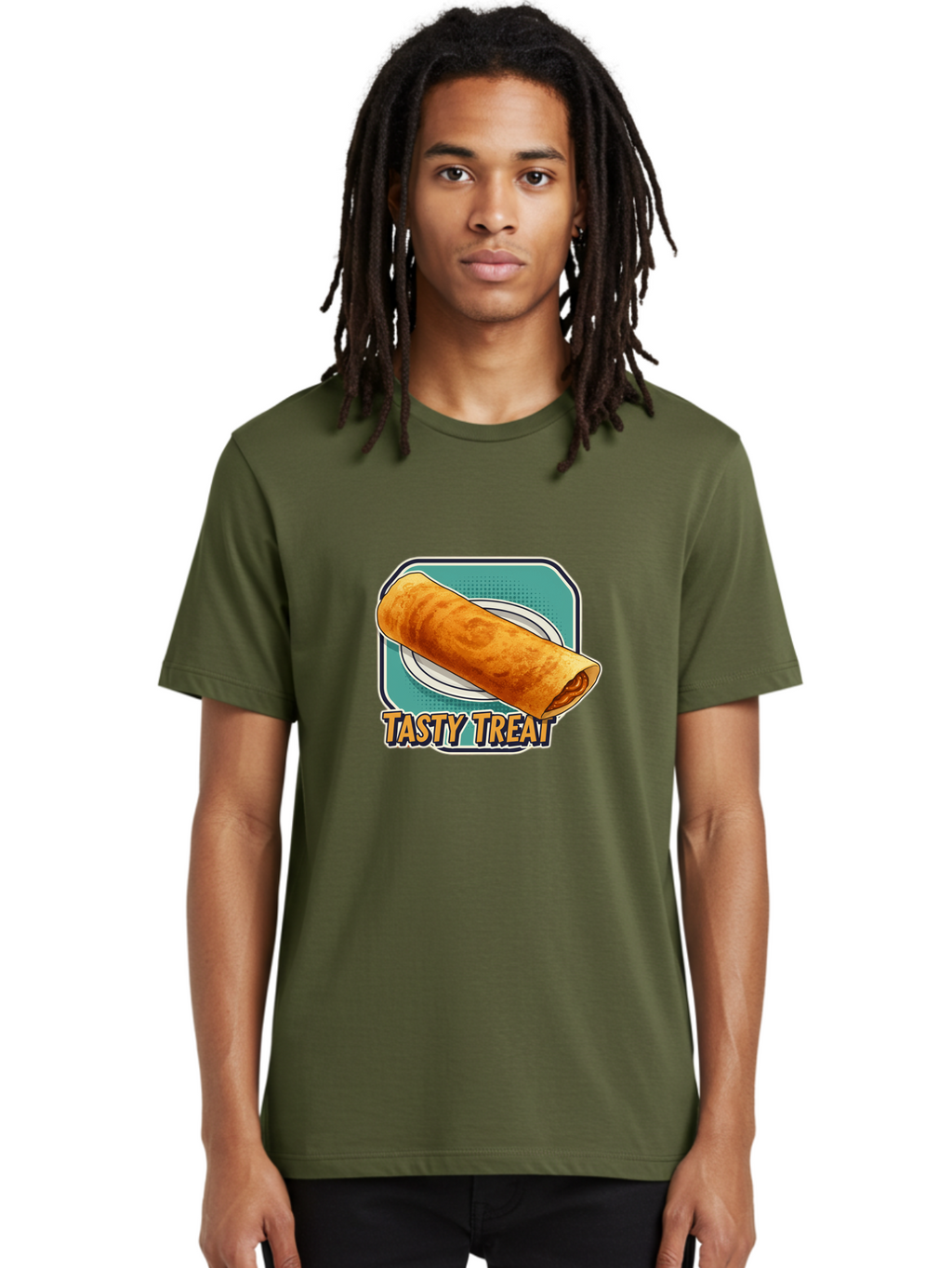 Tasty-Treat-9 Men'S Graphic Tee, 100% Cotton, Comfortable Casual Summer Wear, Machine Washable, Tasty Treat, Crepe On A Plate, Delicious Food, Savory Filling, Finger Food, Crepe, Rolled Pancake, Gourmet Snack Bab518