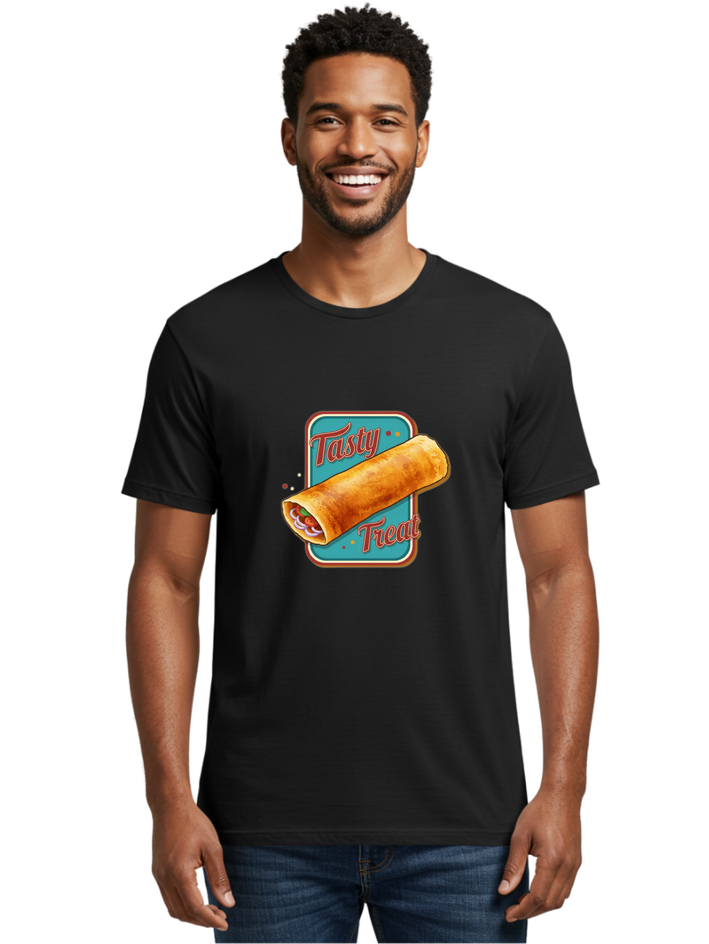 Tasty-Treat Men'S Graphic Tee, 100% Cotton, Comfortable Casual Summer Wear, Machine Washable, Crispy Spring Roll, Tasty Treat, Spring Roll, Delicious Filling, Mouth-Watering, Appetizing, Finger Food, Snack Time Bab519