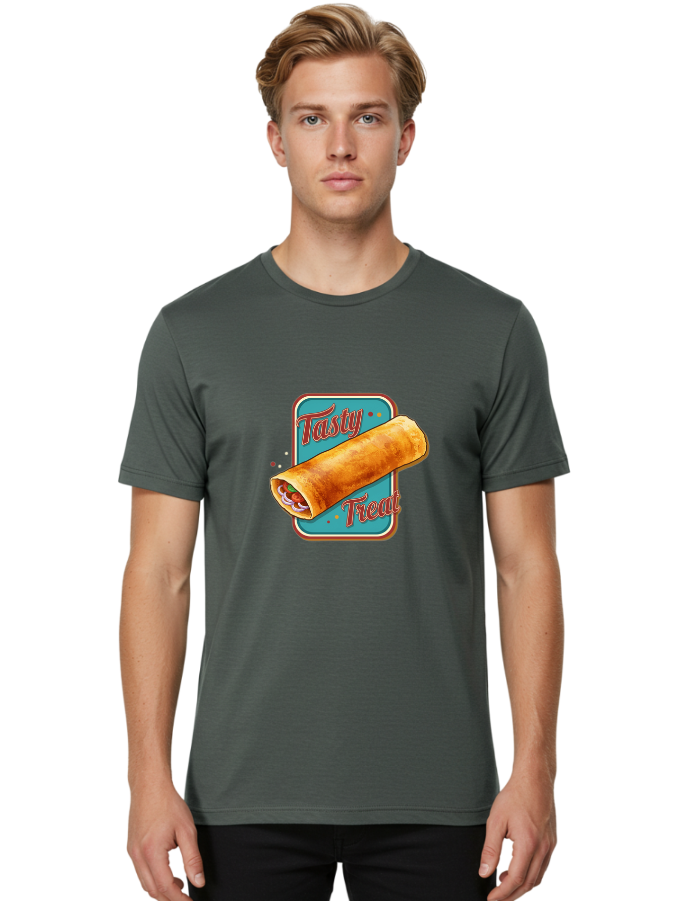Tasty-Treat Men'S Graphic Tee, 100% Cotton, Comfortable Casual Summer Wear, Machine Washable, Crispy Spring Roll, Tasty Treat, Spring Roll, Delicious Filling, Mouth-Watering, Appetizing, Finger Food, Snack Time Bab519