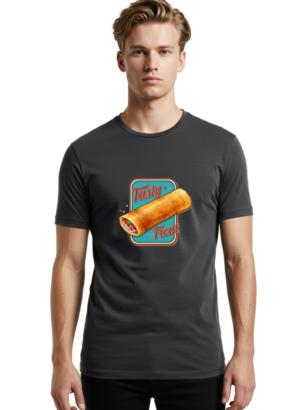 Tasty-Treat Men'S Graphic Tee, 100% Cotton, Comfortable Casual Summer Wear, Machine Washable, Crispy Spring Roll, Tasty Treat, Spring Roll, Delicious Filling, Mouth-Watering, Appetizing, Finger Food, Snack Time Bab519