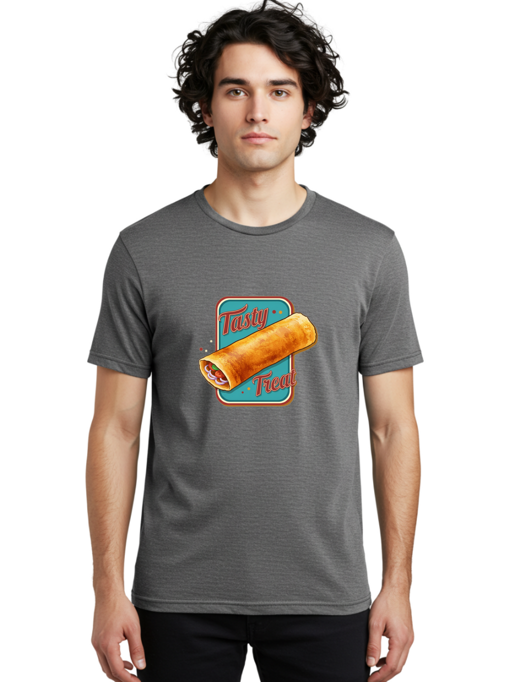 Tasty-Treat Men'S Graphic Tee, 100% Cotton, Comfortable Casual Summer Wear, Machine Washable, Crispy Spring Roll, Tasty Treat, Spring Roll, Delicious Filling, Mouth-Watering, Appetizing, Finger Food, Snack Time Bab519