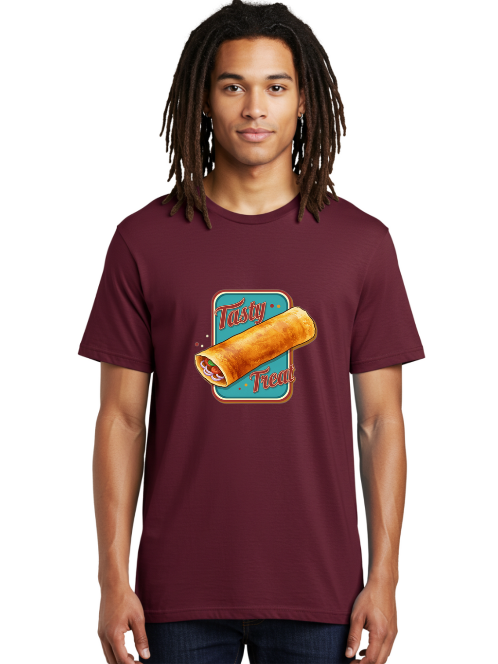 Tasty-Treat Men'S Graphic Tee, 100% Cotton, Comfortable Casual Summer Wear, Machine Washable, Crispy Spring Roll, Tasty Treat, Spring Roll, Delicious Filling, Mouth-Watering, Appetizing, Finger Food, Snack Time Bab519