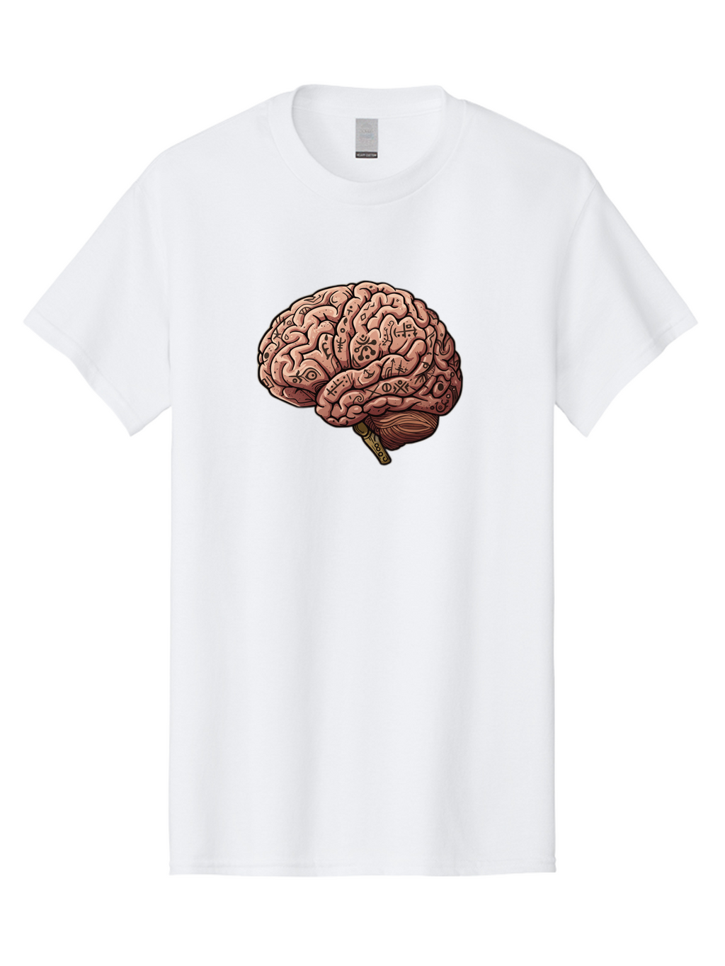 Tattooed-Brain Men'S Graphic Tee, 100% Cotton, Comfortable Casual Summer Wear, Machine Washable, Human Brain With Tattoos, Occult Symbols, Mystical Designs, Psychedelic Art, Surreal Illustration, Esoteric Patterns, Symbolic Imagery, Bab520