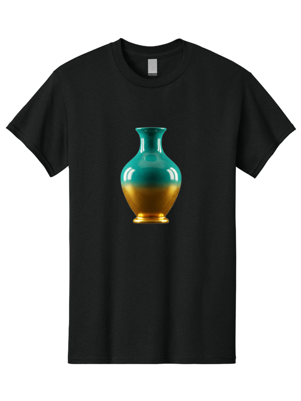 Teal-Gold-Vase Men'S Graphic Tee, 100% Cotton, Comfortable Casual Summer Wear, Machine Washable, Ceramic Vase, Teal And Gold Vase, Glossy Finish, Gradient Colors, Decorative Vase, Home Decor, Elegant Design, Modern Pottery, Bab522