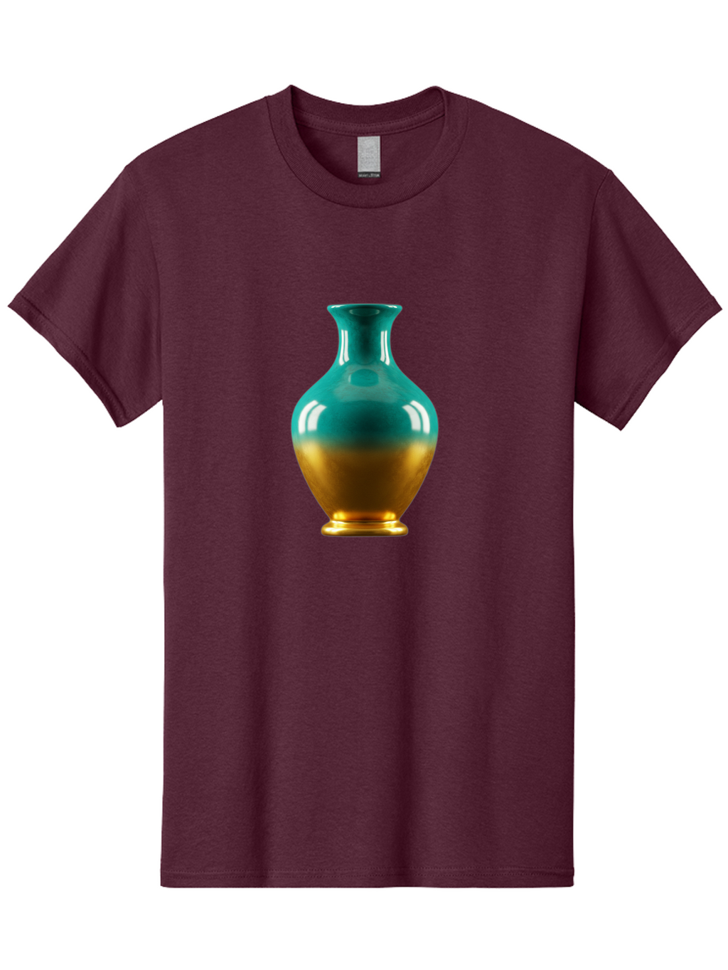Teal-Gold-Vase Men'S Graphic Tee, 100% Cotton, Comfortable Casual Summer Wear, Machine Washable, Ceramic Vase, Teal And Gold Vase, Glossy Finish, Gradient Colors, Decorative Vase, Home Decor, Elegant Design, Modern Pottery, Bab522