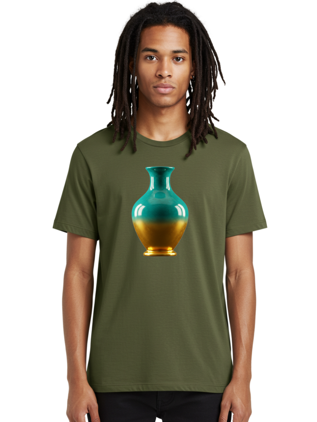 Teal-Gold-Vase Men'S Graphic Tee, 100% Cotton, Comfortable Casual Summer Wear, Machine Washable, Ceramic Vase, Teal And Gold Vase, Glossy Finish, Gradient Colors, Decorative Vase, Home Decor, Elegant Design, Modern Pottery, Bab522