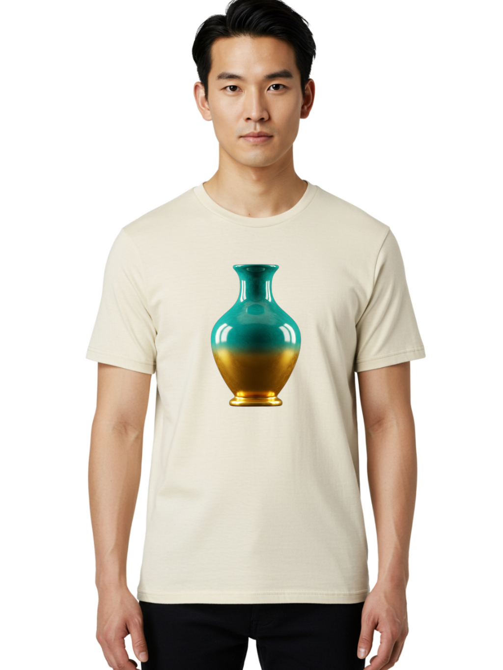 Teal-Gold-Vase Men'S Graphic Tee, 100% Cotton, Comfortable Casual Summer Wear, Machine Washable, Ceramic Vase, Teal And Gold Vase, Glossy Finish, Gradient Colors, Decorative Vase, Home Decor, Elegant Design, Modern Pottery, Bab522