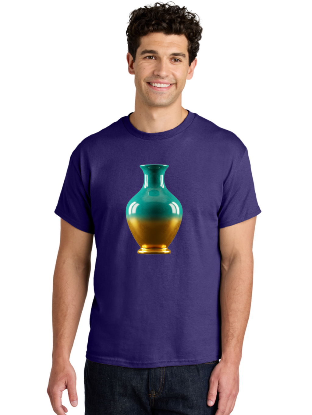 Teal-Gold-Vase Men'S Graphic Tee, 100% Cotton, Comfortable Casual Summer Wear, Machine Washable, Ceramic Vase, Teal And Gold Vase, Glossy Finish, Gradient Colors, Decorative Vase, Home Decor, Elegant Design, Modern Pottery, Bab522