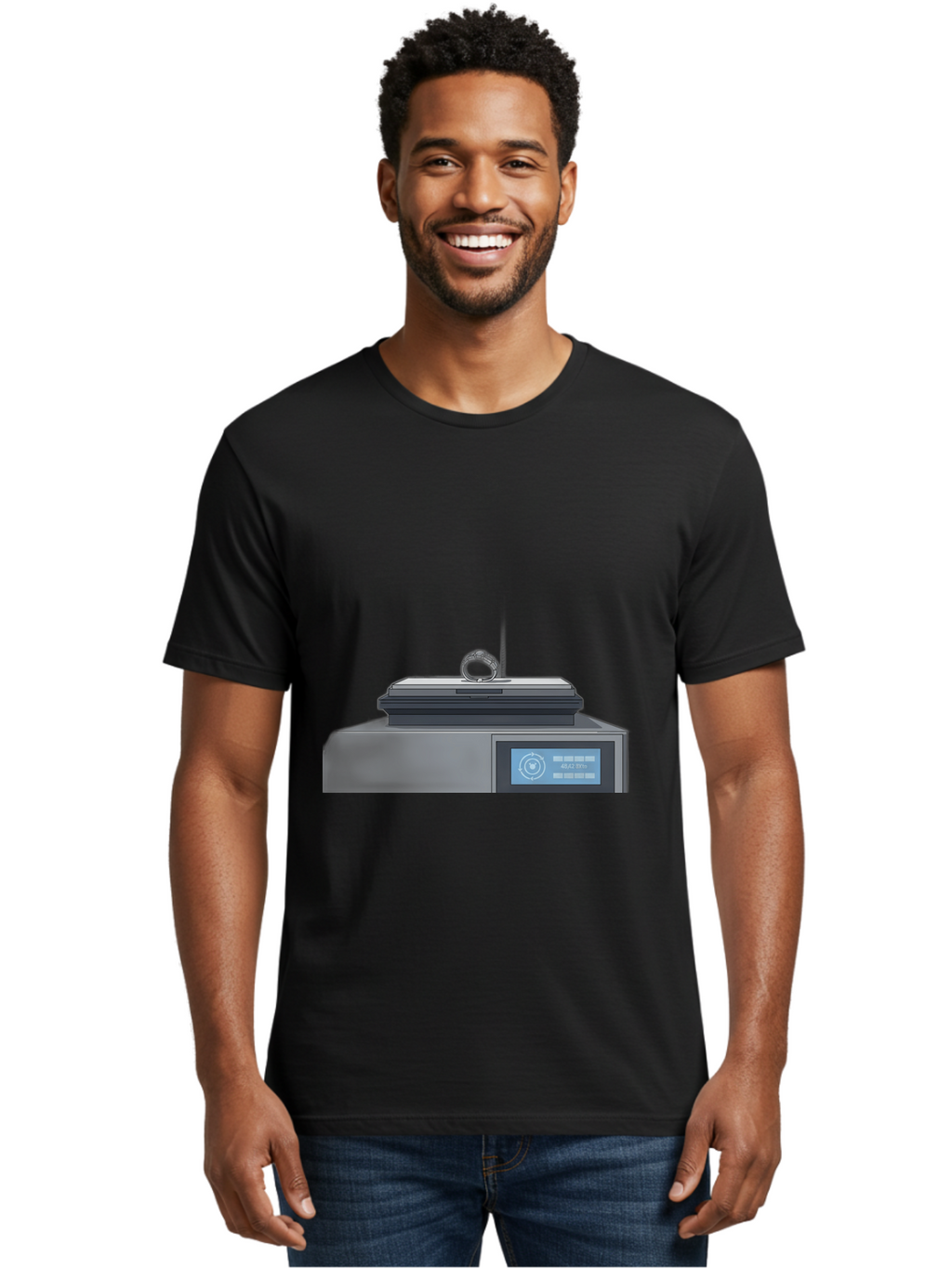 Tech-Device Men'S Graphic Tee, 100% Cotton, Comfortable Casual Summer Wear, Machine Washable, Smart Ring, Futuristic Technology, Digital Jewelry, Wearable Device, High-Tech Gadget, Sleek Design, Minimalist Style, Modern Accessory Bab524