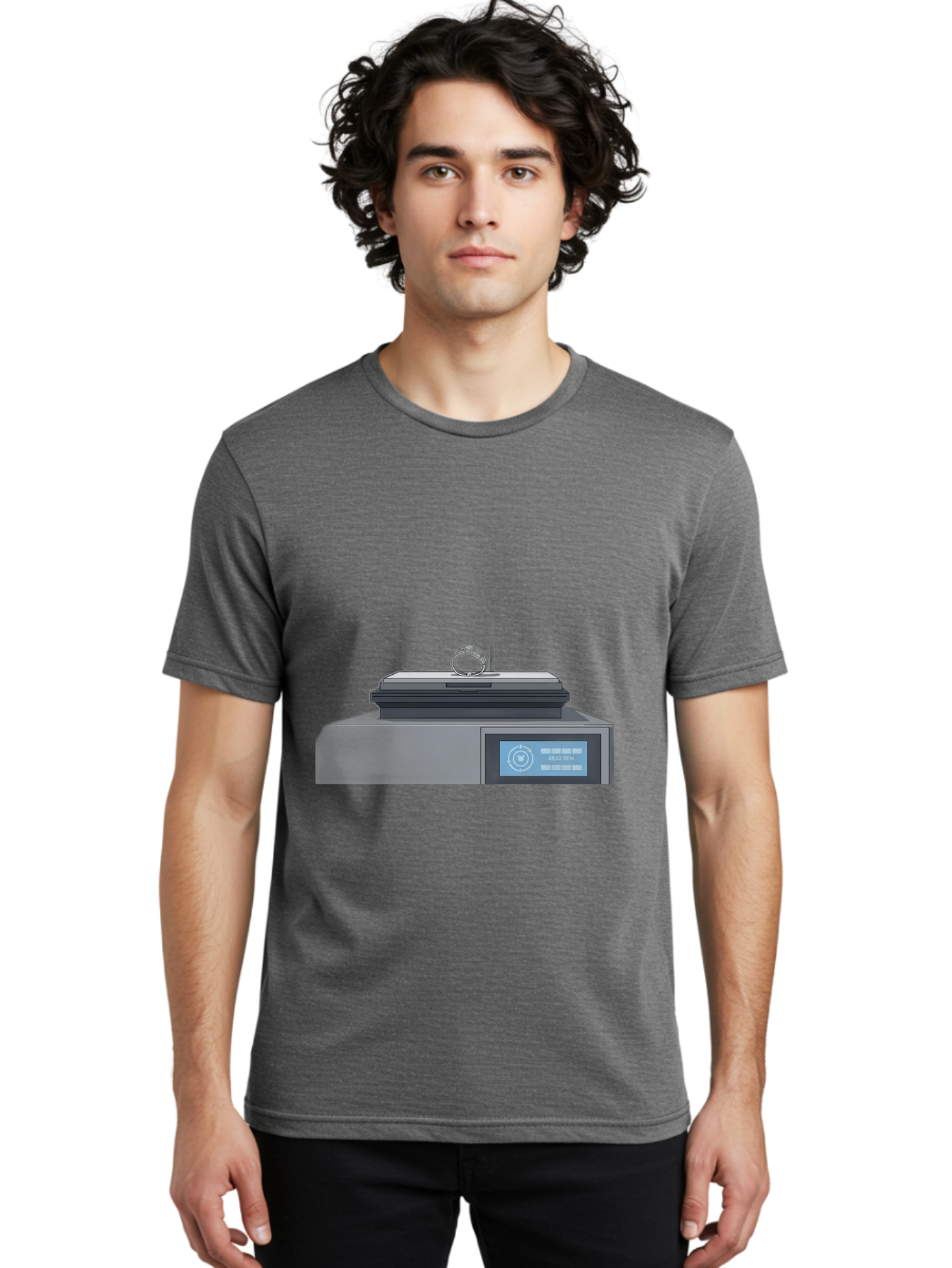 Tech-Device Men'S Graphic Tee, 100% Cotton, Comfortable Casual Summer Wear, Machine Washable, Smart Ring, Futuristic Technology, Digital Jewelry, Wearable Device, High-Tech Gadget, Sleek Design, Minimalist Style, Modern Accessory Bab524